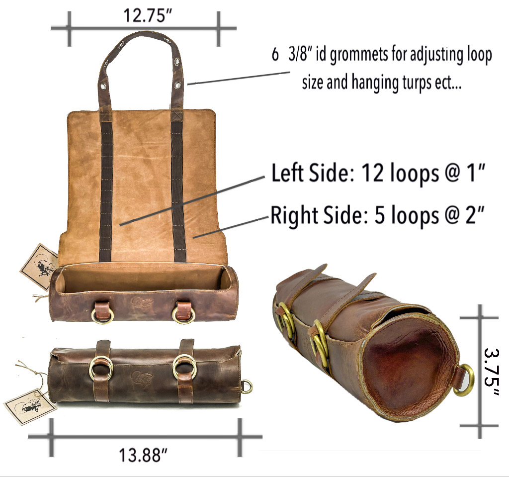 Dimensions and layout of leather brush roll organizer