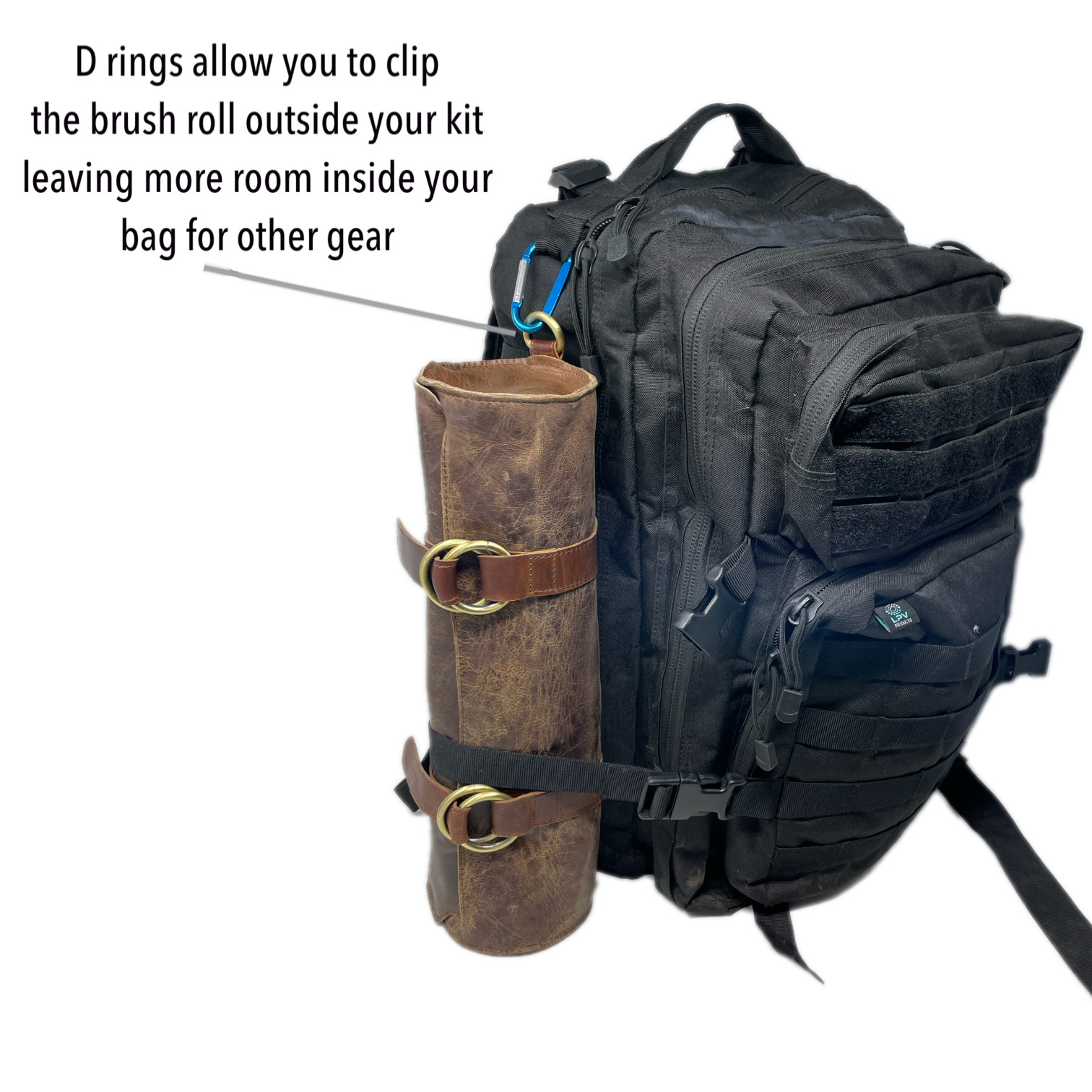 Barrel Paint Brush Roll clipped to plein air painting kit