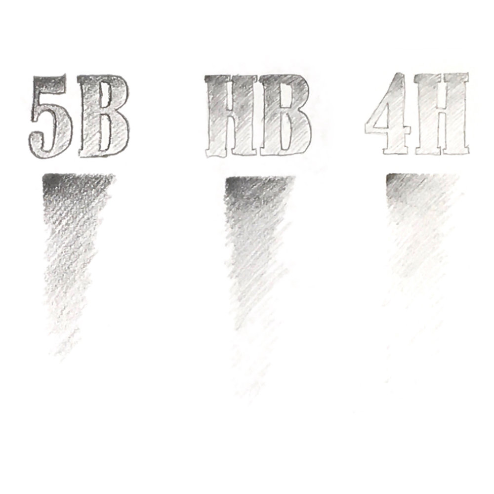 Graphite examples of 4H HB and 5B pencil lead