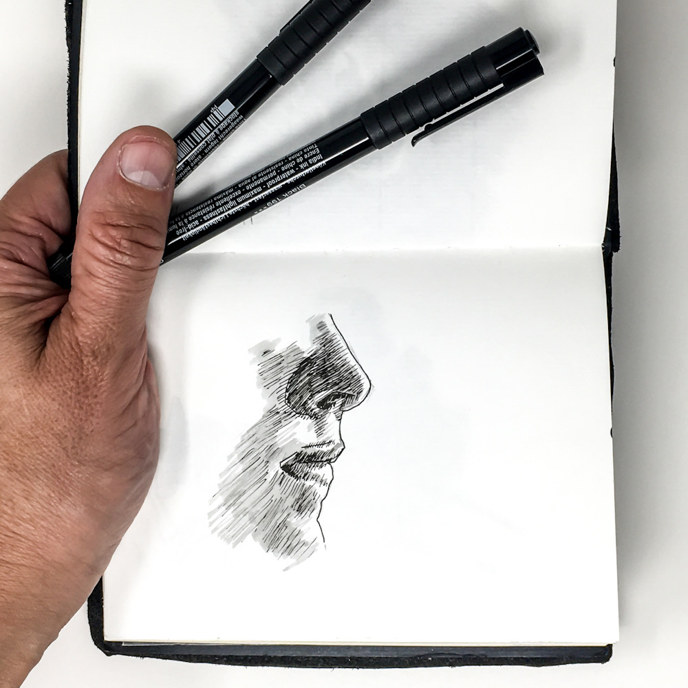 Faber Castell Pitt Pen Ink sketch of nose and mouth