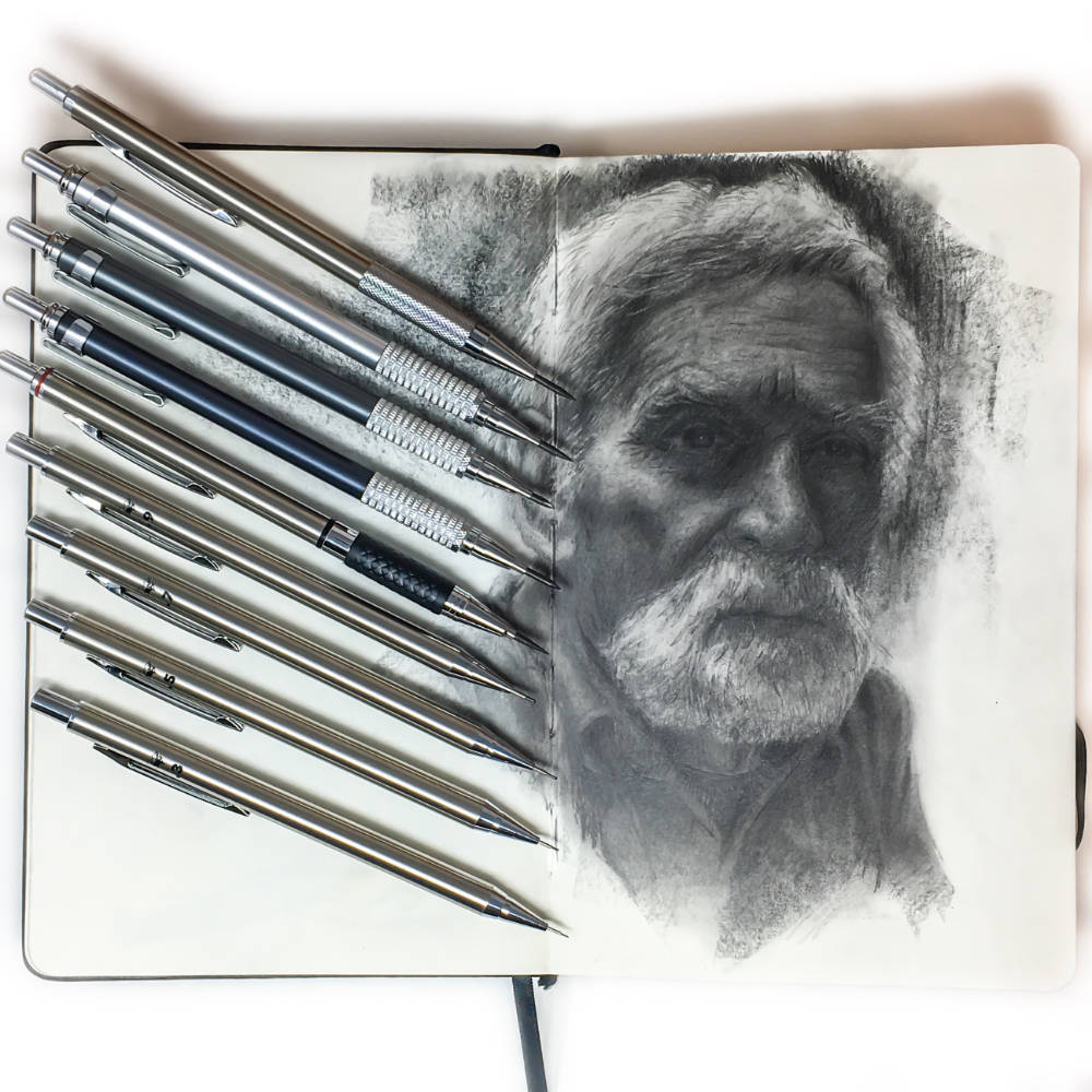 Drawing of old man graphite mechanical pencils
