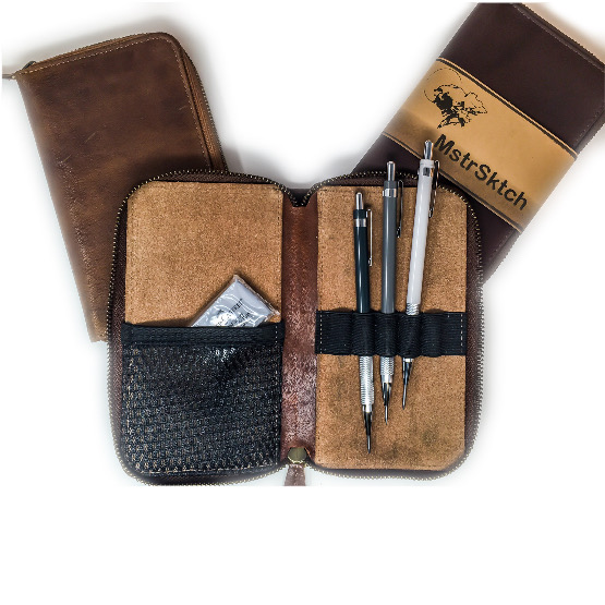 3 Leather small pencil cases for artists 