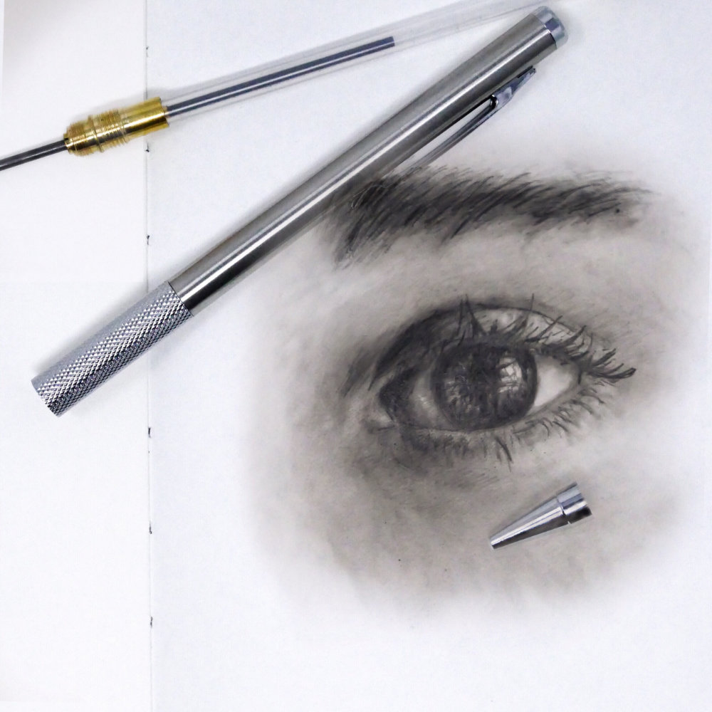 Drawing of an eye & mechanical pencil parts