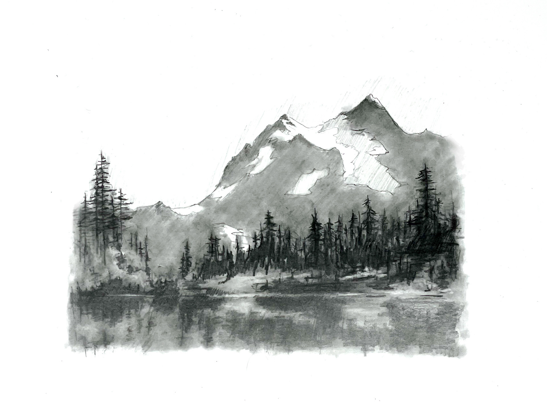 Sketch of Mountain Shuksan done with graphited drawing mechanical pencils