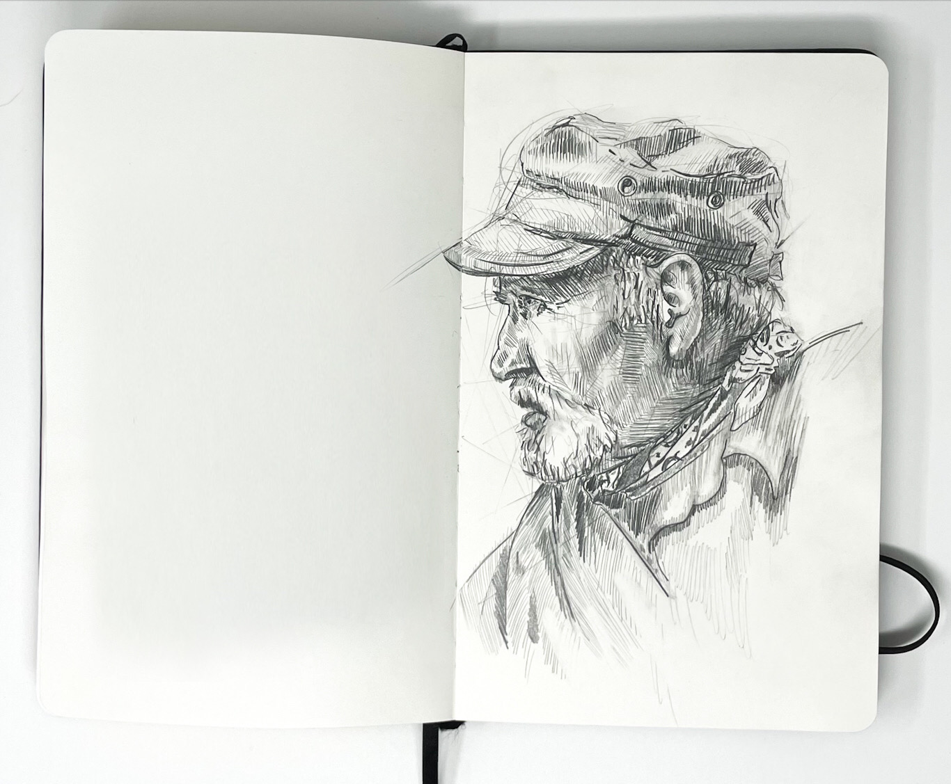 Old farmer portrait in graphite mechanical pencil