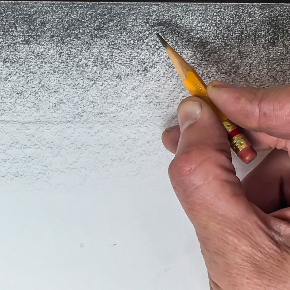 Big hand drawing with little pencil